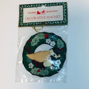 Holiday Traditions Appliqué Christmas Wreath & Bird Ornament/Magnet Vintage New